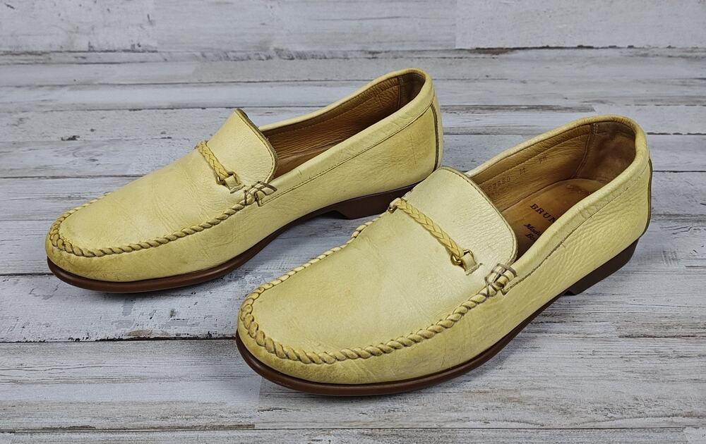 VTG BRUNO MAGLI Men's Italian Leather Designer Loafers US 7.5 Slip-On Yellow/Tan
